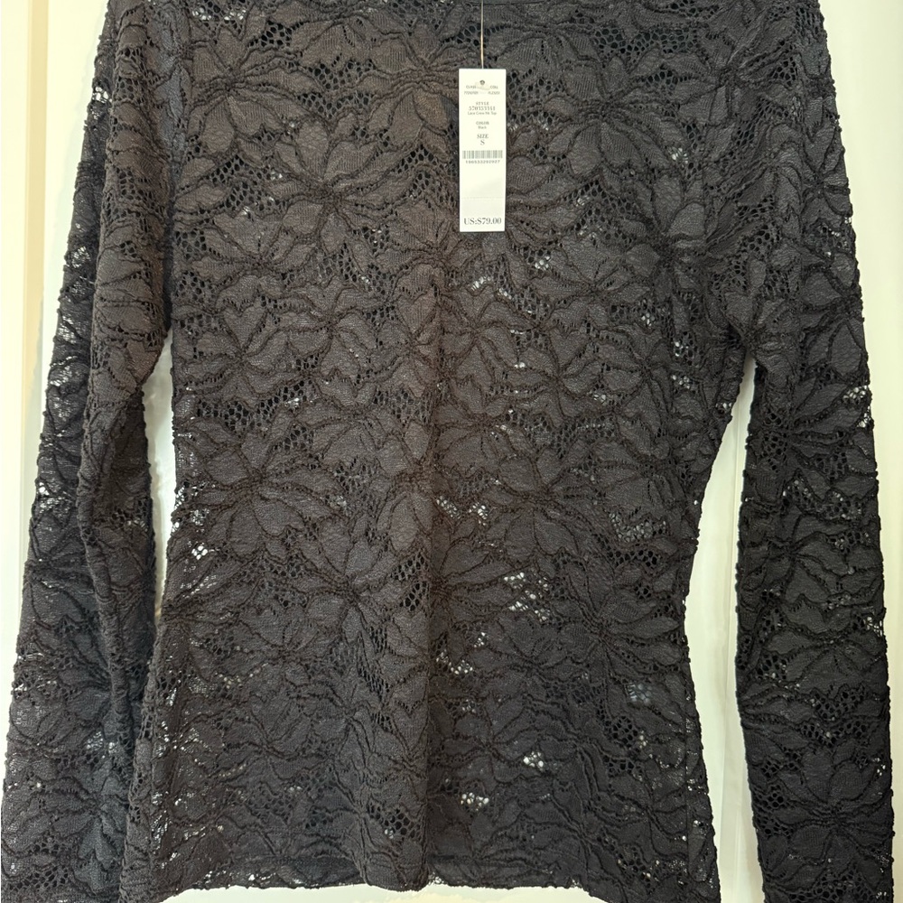 Lace Long Sleeve Top - Black